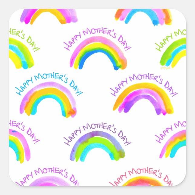 Sticker Carré Bonne Fête des Mères Aquarelle Motif arc-en-ciel (Devant)