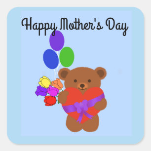 Sticker Carré Bonne fête des mères mignonne ours en peluche #4 S