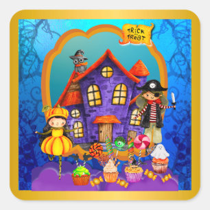 Sticker Carré Bonne fête d'Halloween Costume enfants fête