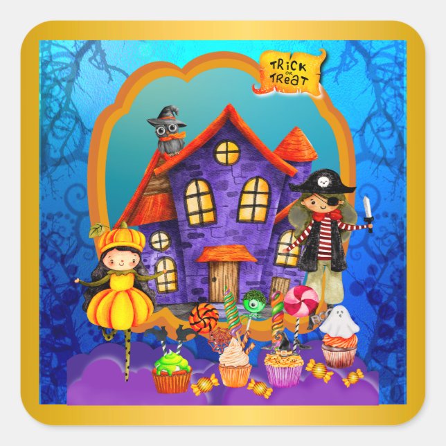 Sticker Carré Bonne fête d'Halloween Costume enfants fête (Devant)