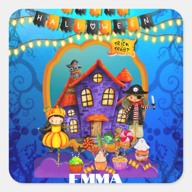 Sticker Carré Bonne fête d'Halloween Costume enfants fête (Devant)