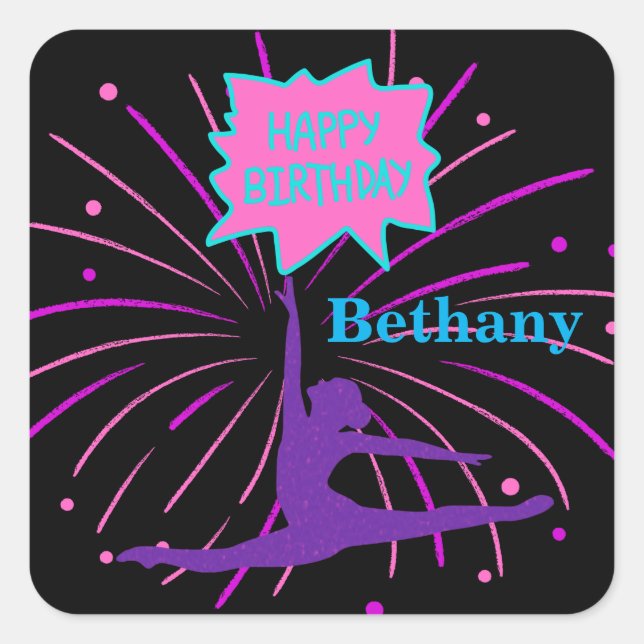 Sticker Carré Bonne Gymnastique d'anniversaire Personnalisée (Devant)