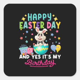 Sticker Carré Bonne journée de Pâques et oui c'est mon lapin d'a