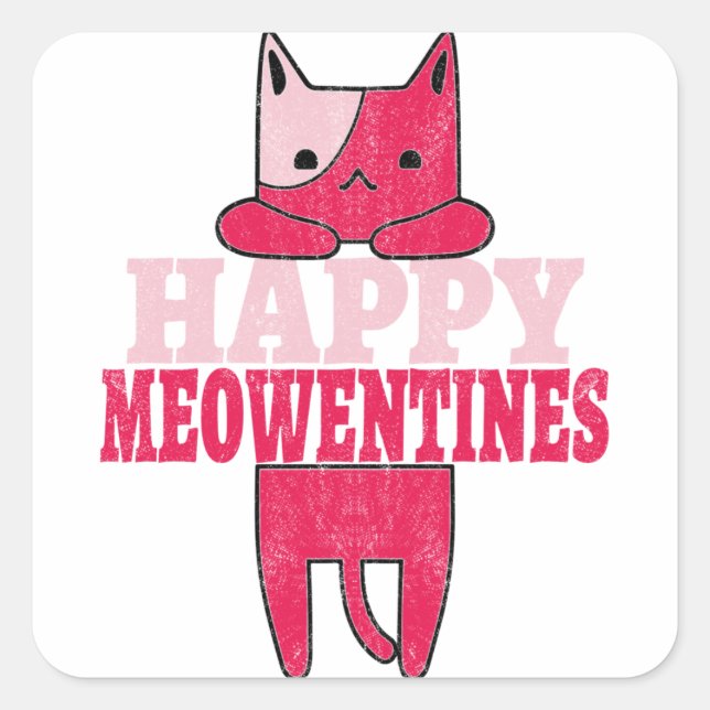 Sticker Carré Bonne Meowentines | Drôle cadeau valentin pour cha (Devant)