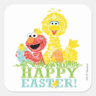 Sticker Carré Bonne Pâques d'Elmo & Big Bird