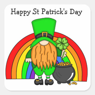 Sticker Carré Bonne Saint Patrick's Day Gnome Leprechaun