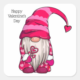Sticker Carré Bonne Saint Valentin Coeur rose Gnome