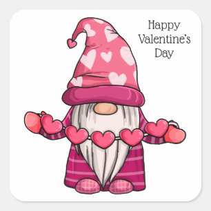 Sticker Carré Bonne Saint Valentin mignonne Gnome
