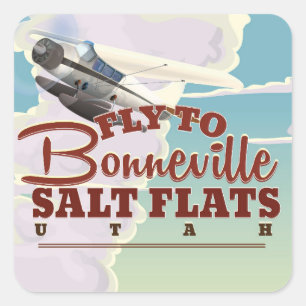 Sticker Carré Bonneville Salt Flat Utah affiche de voyage vintag