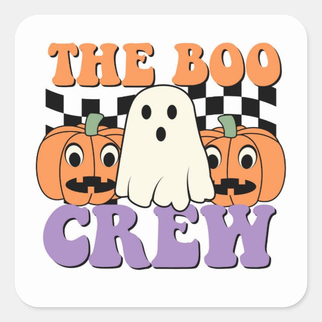 Sticker Carré Boo Crew mignon Halloween (Devant)
