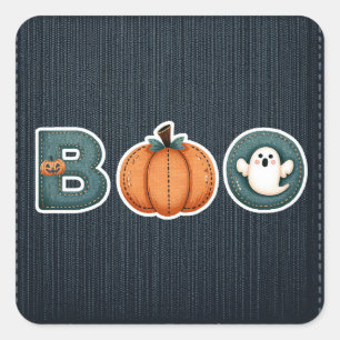 Sticker Carré BOO Denim Rustic Country Citrouille Ghost Hallowee