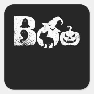 Sticker Carré Boo Halloween Costume Bulldog Citrouille et Casque