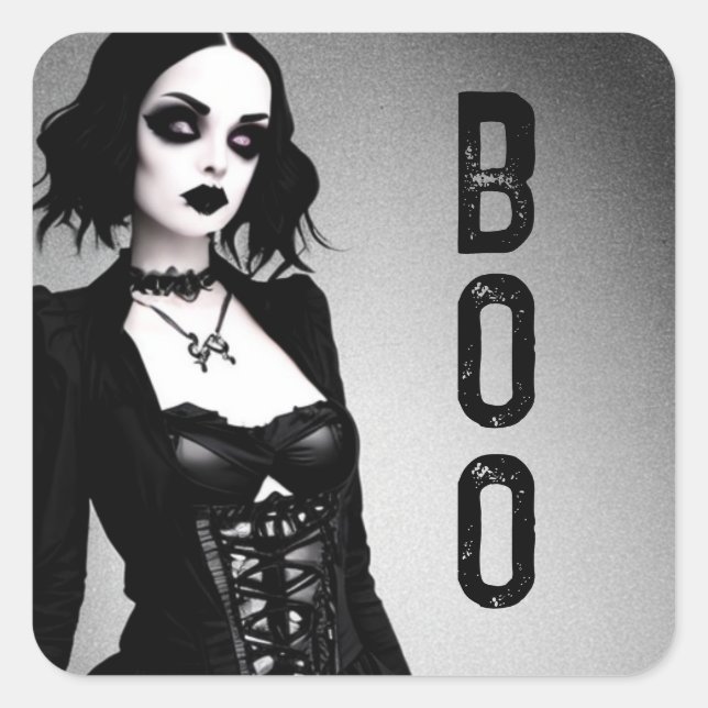 Sticker Carré Boo Halloween Gothique Dame (Devant)