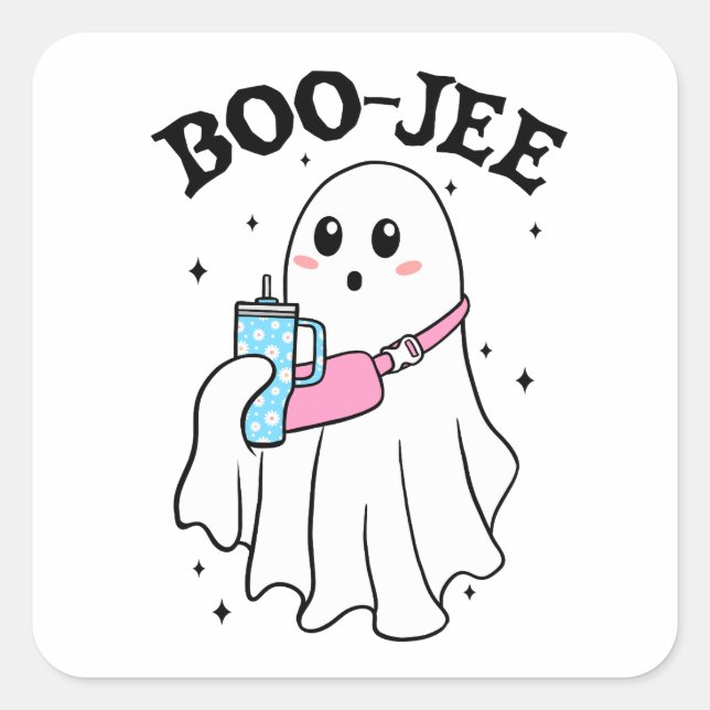 Sticker Carré Boo Jee Funny Halloween Ghost Retro (Devant)
