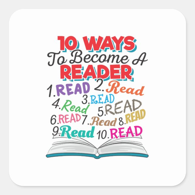 Sticker Carré Book Lover 10 Ways to Become a Reader (Devant)
