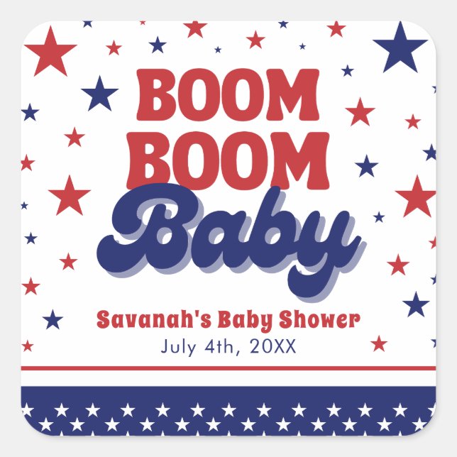Sticker Carré Boom Boom Baby 4 juillet Baby shower patriotique (Devant)