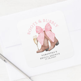 Sticker Carré Boots Bubbly Mariage Occidental de Campagne 
