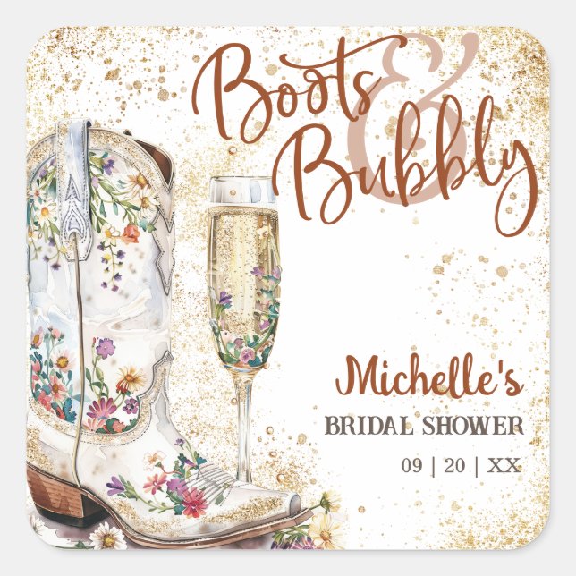 Sticker Carré Boots et Bubbly Western Bride Wild West Country (Devant)