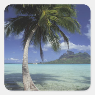 Sticker Carré Bora Bora, Polynésie française Mt Otemanu vu