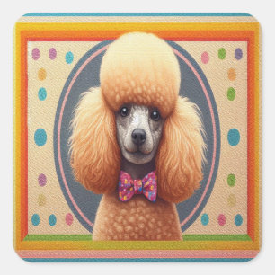 Sticker Carré Bordure colorée du chien de caniche réaliste et él