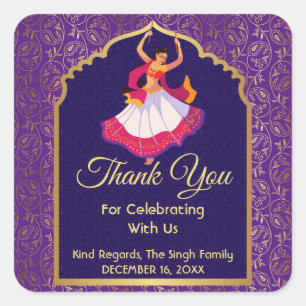 Sticker Carré Bordure de motif doré arabe asiatique violet Mehnd