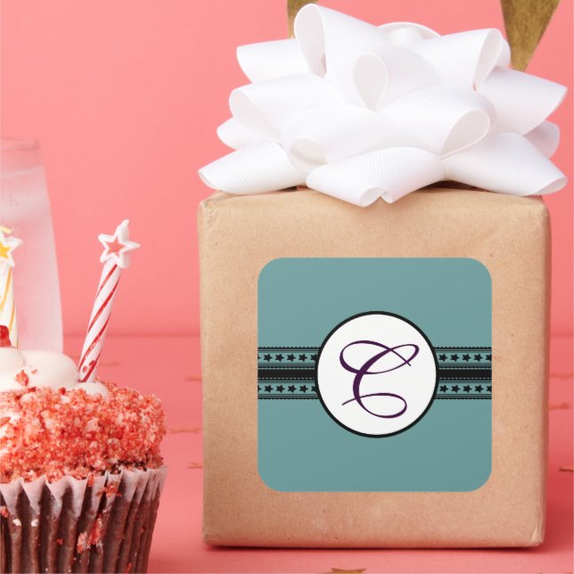 Sticker Carré Bordures étoiles Mariage Monogramme (Fête)