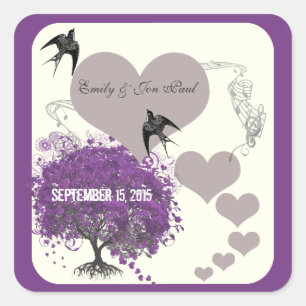 Sticker Carré Bordures violettes Mariages de feuilles de coeur d