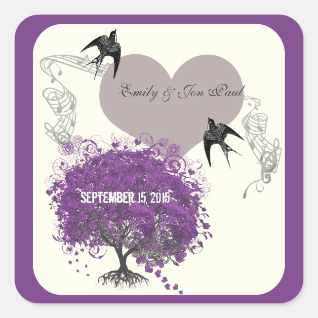 Sticker Carré Bordures violettes Mariages de feuilles de coeur d (Devant)