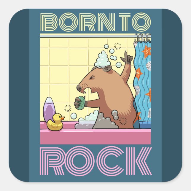 Sticker Carré Born To Rock (Texte Modifiable) Chantant Groundhog (Devant)