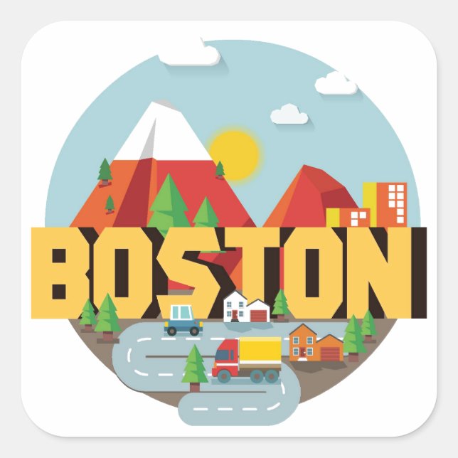 Sticker Carré Boston Comme Destination (Devant)