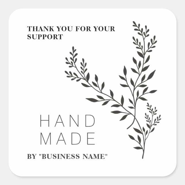 Sticker Carré Botanical Branches White Simple Handmade Business (Devant)