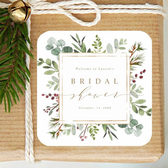 Sticker Carré Botanical Greenery Christmas Bridal Shower (Créateur téléchargé)