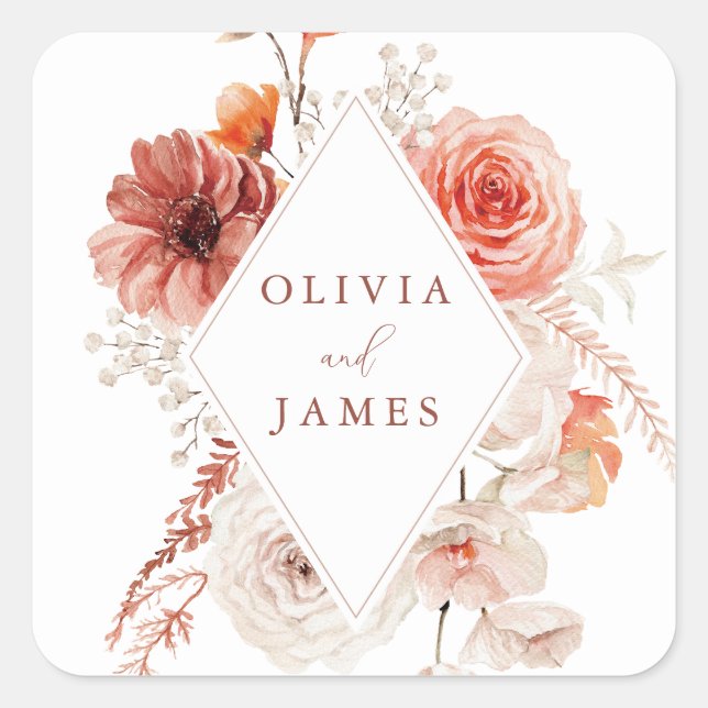 Sticker Carré Botanique Boho Floral Frame Mariage (Devant)