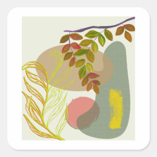 Sticker Carré Botanique Boho jaune vert
