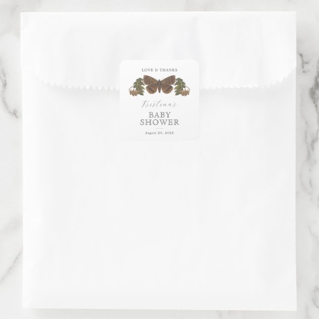 Sticker Carré Botanique de bois Baby shower neutre (Sac)