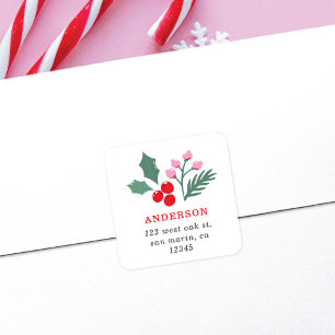 Sticker Carré Botanique Red Pink Holiday Adresse de retour