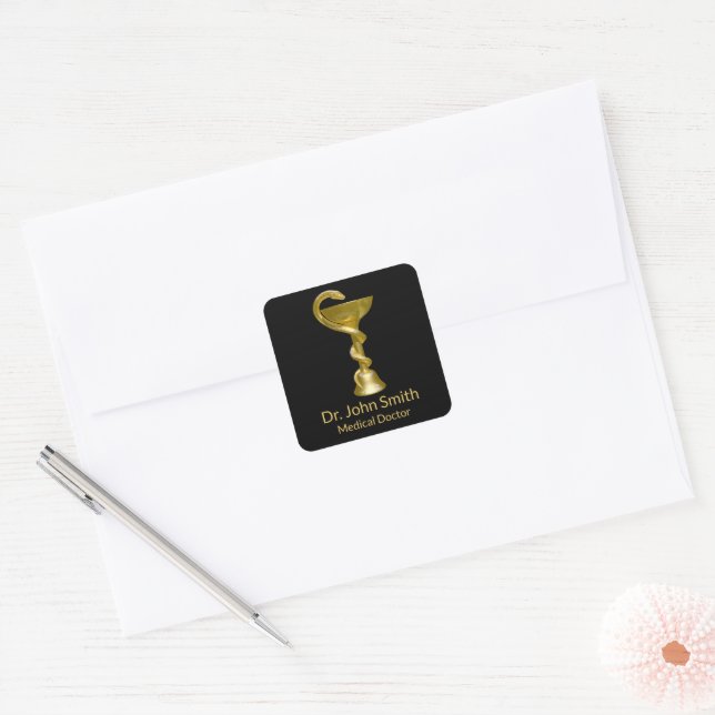 Sticker Carré Botte de serpent classique Hygieia Médicale Gold C (Enveloppe)