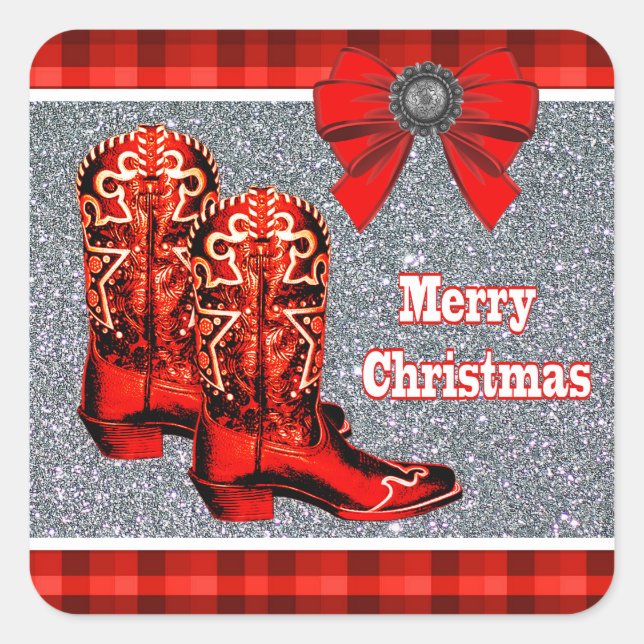 Sticker Carré Botte Western Red Cowboy Et Vacances Plaid (Devant)