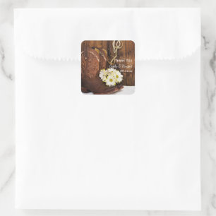 Sticker Carré Bottes Cowboy, Daisy Horse Bit Mariage Merci