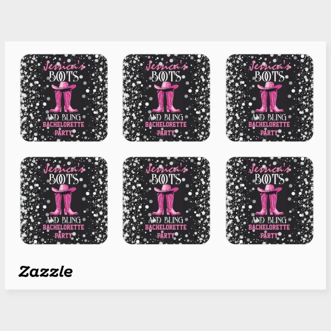Sticker Carré Bottes roses et Bling Bachelorette (Feuille)