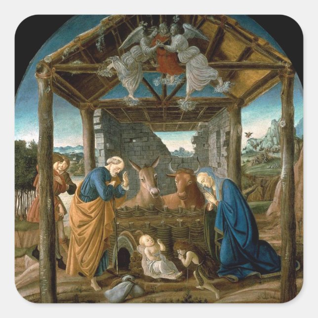 Sticker Carré Botticelli - La Nativité, célèbre peinture, (Devant)
