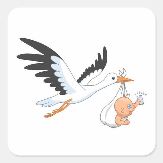 Sticker Carré Bouche portant un bébé prenant le premier selfie (Devant)