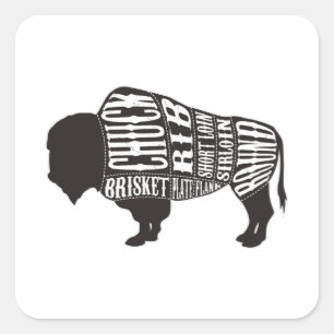 Sticker Carré Boucher De Bison Coupe Des Morceaux De Viande