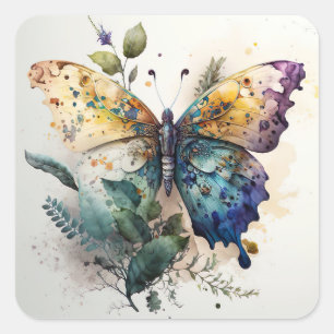 Sticker Carré Bouclier d'aquarelle papillon