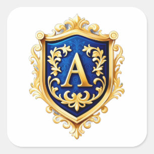 Sticker Carré Bouclier doré orné avec blason et lettre A