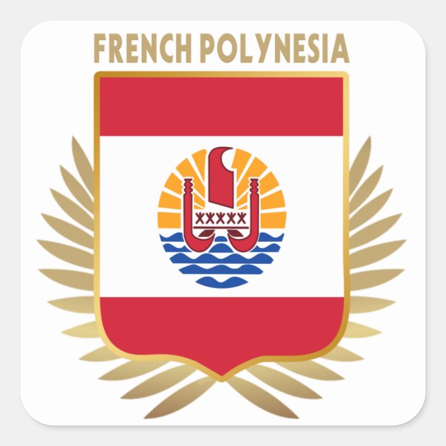 Sticker Carré Bouclier Drapeau De Polynésie Française (Devant)