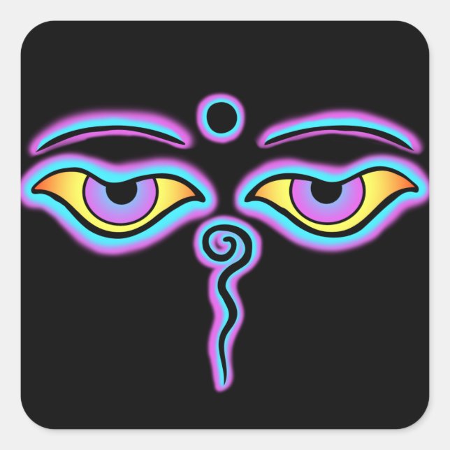 Sticker Carré Bouddha bleu et violet Yeux.png (Devant)