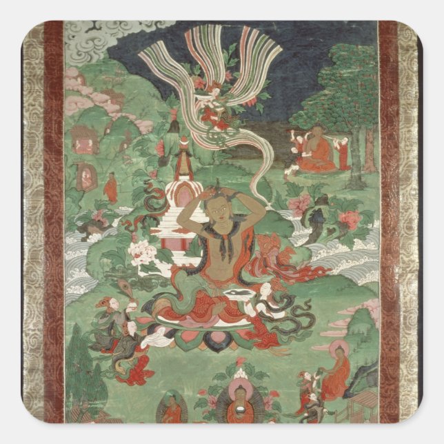 Sticker Carré Bouddha coupant une touffe de cheveux (Devant)