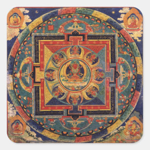 Sticker Carré Bouddha Mandala Reproduction antique Thanka
