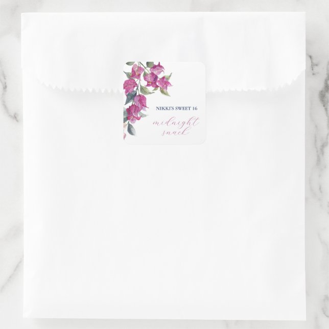 Sticker Carré Bougainvilliers méditerranéens Anniversaire Snack  (Sac)